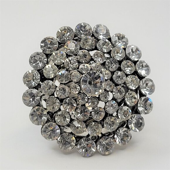 VINTAGE Crystal Cluster Dome Stretch Ring Adjustable Band Large Cocktail Ring - Picture 8 of 12